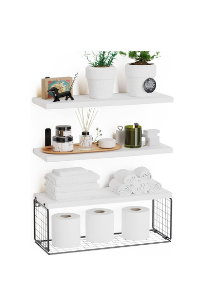 FLYPRO 3-Tier Wood Floating Shelves for Wall, Bathroom Organizer Hanging Shelf