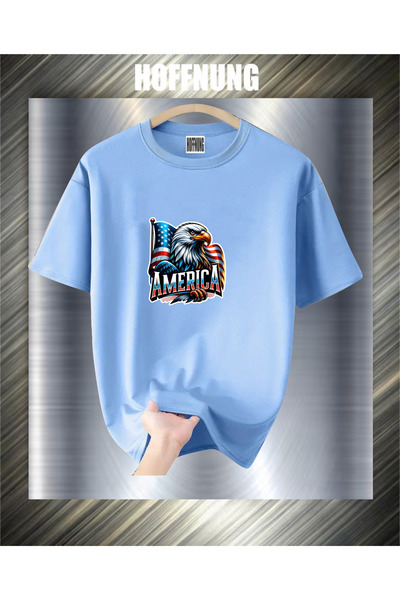 HOFFNUNG Unisex Short Sleeve Round Neck Flag Eagle America Printed Solid Colo...