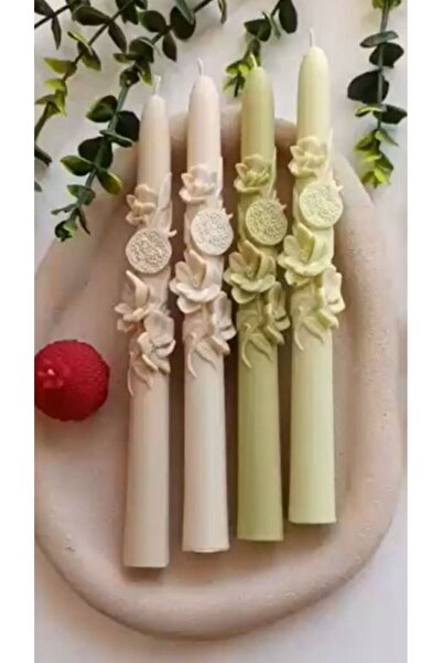 SCA CANDLE Dekoratif Mum Şamdanlık Mum çiçekli Nar Pastel Bej Renk 2 Kili 20x...