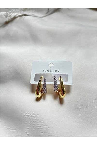 Home Gold Taşlı & Düz Kombin Küpe Seti (2’li)