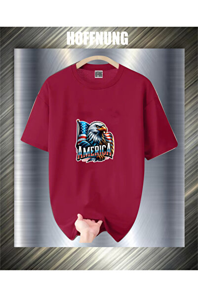 HOFFNUNG تيشيرت للجنسين بأكمام قصيرة وياقة دائرية مطبوع عليه علم النسر الأمري...