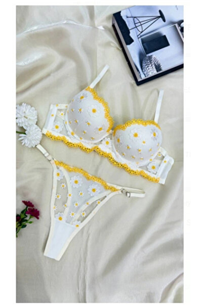 ARONA Women's Floral Patterned Supported Embroidered Bustier Set - White