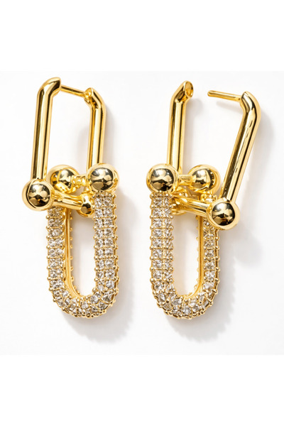 OEM U-shaped horseshoe earrings, gold stainless steel, 2 cm, elegant and modern