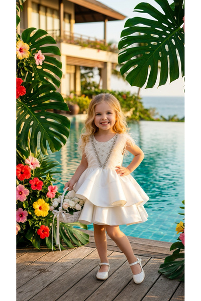 Lindissima Kız Cocuk Mat Saten Abiye Elbise 2-10 Yaş, Sac Aksesuarlı, Doğum g...