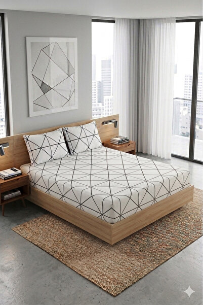 Design of colours Battal Elastic Bed Sheet and 2 Pillowcases