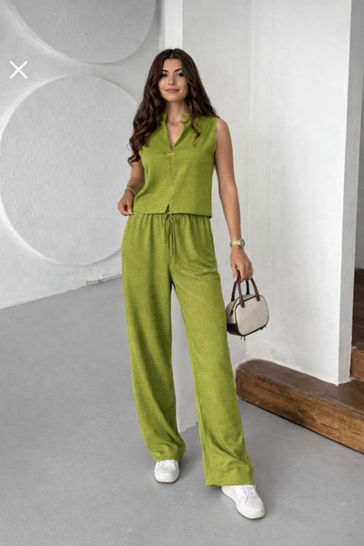 mor butik Women's Oil Green Vest Suit Anka01001
