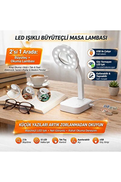 ASG USB Wired Led Illuminated Magnifying Table and Reading Lamp