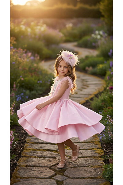 Lindissima Kız Cocuk Mat Saten Abiye Elbise 2-10 Yaş, Sac Aksesuarlı, Doğum g...