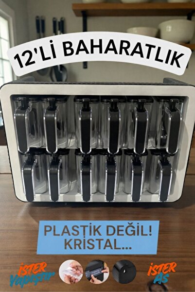 Saule Kristal Standlı 12 Li Kendinden Yapışkanlı Kaşıklı Kapaklı Baharatlık T...