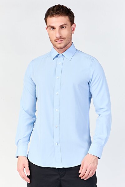 Scotch & Soda Men Modern Fit Plain Long Sleeve Dress Shirt, Light Blue