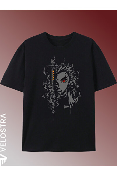 Velostra Unisex Γυναικεία Ανδρικά T-shirt Demon Slayer Rengoku με στάμπα Over...