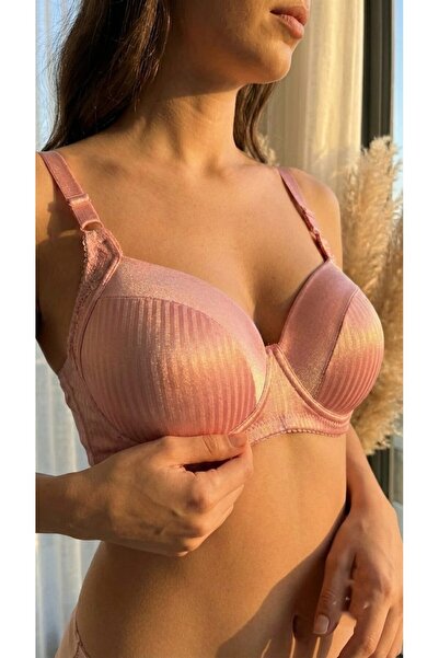 hepimiz alalım Women's Powder Gathering Supportive Bra with Shiny Striped Fab...