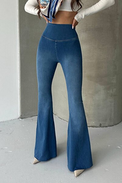 WOMAN VISION Colanți din denim evazați cu talie înaltă, elastici, cu efect de...