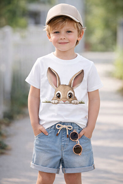 ArtYus Παιδικό μπλουζάκι Unisex με στάμπα Cute Rabbit Crew Neck – Βαμβακερό κ...