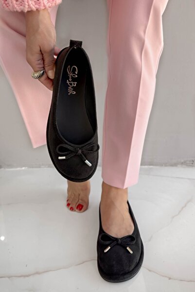 Shoebutik Balerini de damă Elara din piele intoarsa neagra cu talpa plata