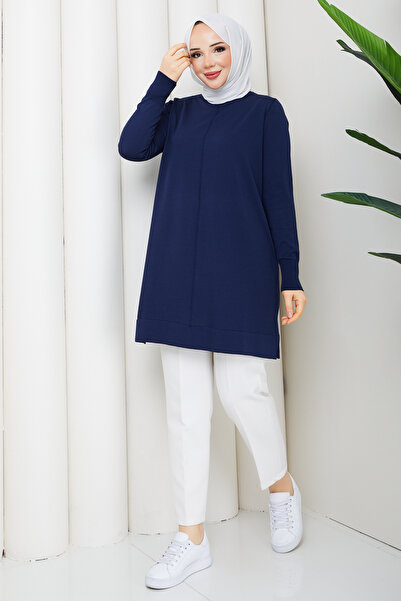 Pamuk Butik Women's Rayon Mercerized Knitwear Tunic with Middle Seam