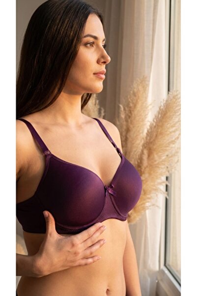 hepimiz alalım Women's Purple Non-Padded Bra Without Underwire Comfortable Da...