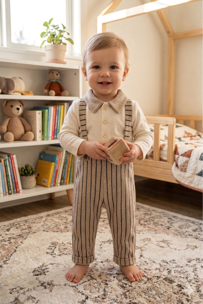 genybaby Baby Boy Classic Salopet Set Striped Trousers Suspender Shirt Collar...