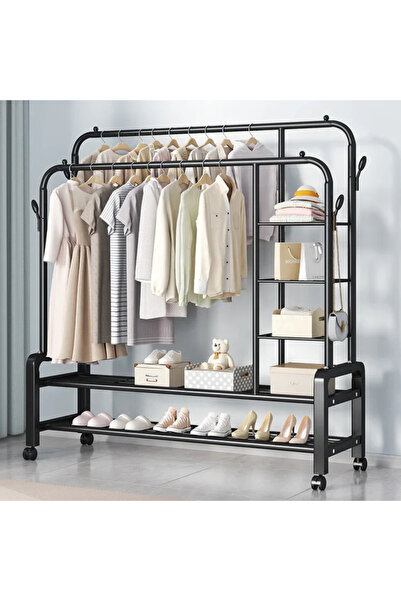 novim Clothes rack with 2 shoe racks, 5 shelves, 160 x 110 x 56.5 cm