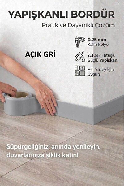 FixCaps Kendinden Yapışkanlı AÇIK GRİ Duvar ve Süpürgelik Bordürü 10 cm x 5 m...
