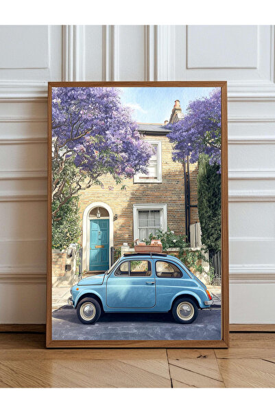 Tuba Decor Εικόνα με ξύλινο πλαίσιο ενός τεμαχίου, κλασικό μπλε όχημα κάτω απ...