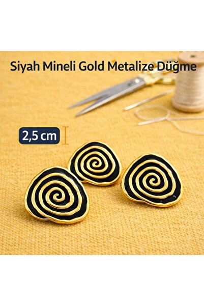 beyna aksesuar Buton metalizat auriu, negru, 2,5 cm, 1 pachet, 6 bucăți