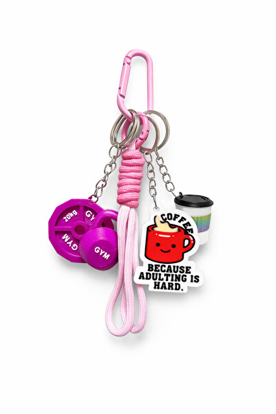 3D Thermos/Coffee & Sports Equipment Figures Gym Bag Charm & Keychain with Ca...