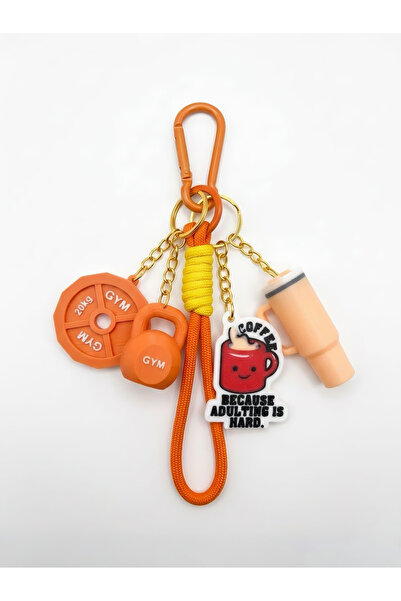 3D Thermos/Coffee & Sports Equipment Figures Gym Bag Charm & Keychain with Ca...