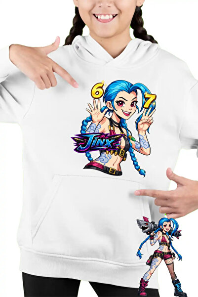 OEM Παιδικό Κοριτσίστικο Φούτερ με κουκούλα Jinx Six Seven Arcane Runeterra