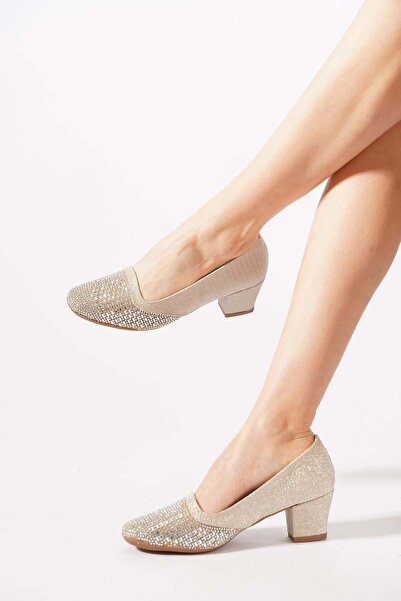 Moda Pie Semter Square Stone Women's Classic Heeled Shoes Silver Glitter