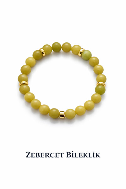 Cunda Doğal Taş Design Zebercet ( olivin peridot ) Doğal Taş Bileklik 10 mm.