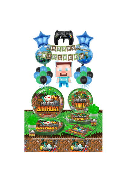 ANTADESIM Set complet pentru servirea si decorarea mesei + baloane Minecraft ...