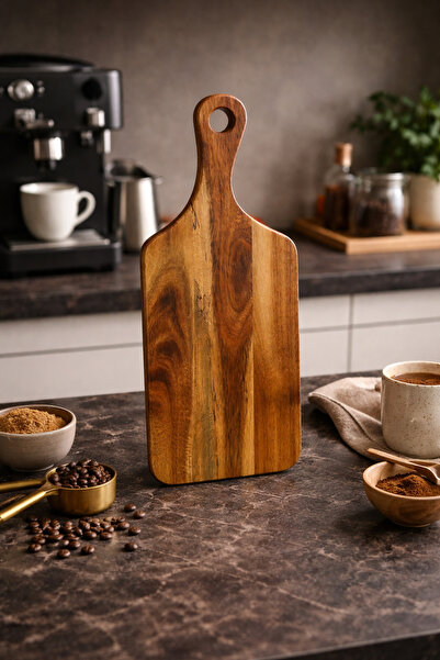 MİS KİTCHEN Acacia Wood Presentation & Cutting Board with Handle 30.5X14 cm N...