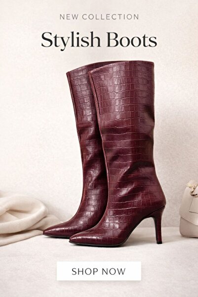 PAPUCUMUN DÜNYASI Pointed Toe Heeled Women's Long Leather Boots