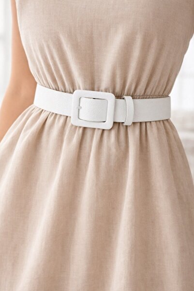 kemer krallığı Women's White Square Buckle Waist Belt