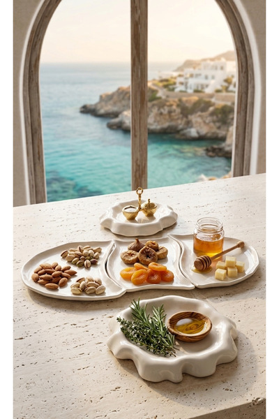 Arden Ceramic El Yapımı Seramik Amorf Sunum Seti - 5 Parça Tasarım Tabak Grubu