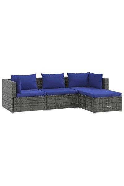 vidaxl Set mobilier de grădină cu perne, 4 piese, poliratan, gri
