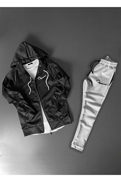 NOFLEN Ανδρικό σετ φόρμας με κουκούλα και φερμουάρ Groove, με μπλούζα και παν...