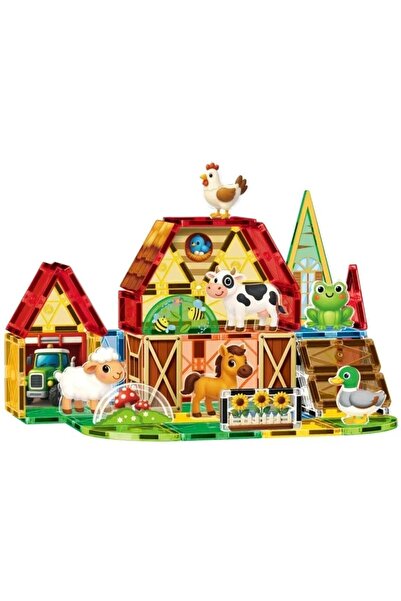 SARALMA Set de construcție magnetică Fermă, Animale și Vehicule pentru Copii,...