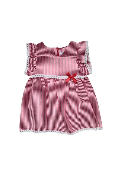 Miniworld Baby Girls' casual cotton dress, striped pattern, Red