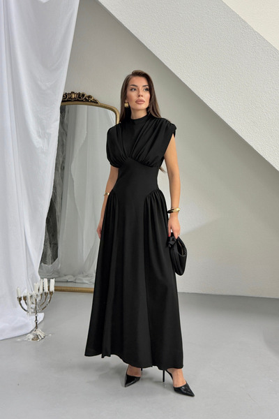 Sorridi Elegant Draped Long Dress with Corset Detail