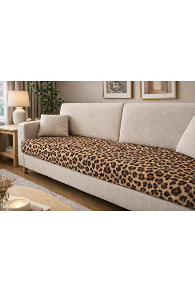 MER HOME Καφέ λεοπάρ βελούδινο κάλυμμα για καναπέ 3 ατόμων (1 τεμάχιο) 80*190...