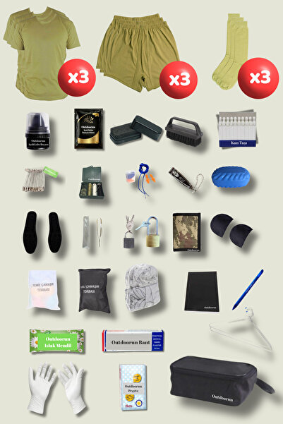 Outdoorun 3-Piece Military Set: Undershirt, Long Johns, and 27 Pieces of Acce...