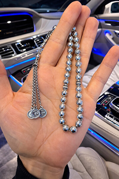 A-STİL TAKI Men's Gift Heavy Wrist Length Chain Drawstring Silver Plated Rosary