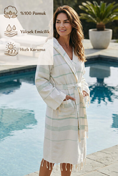 CESSTORE 100% Cotton Hooded Handwoven Bathrobe, Soft, Quick-Drying, Beach, Po...