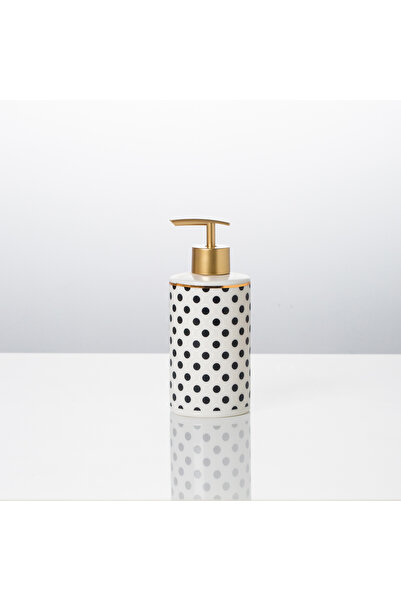 Malooki Dotted liquid soap dispenser - white porcelain with black dots and go...