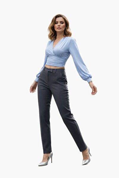 Qvien Secret Синя елегантна жіноча блузка з V-подібним вирізом та запахом