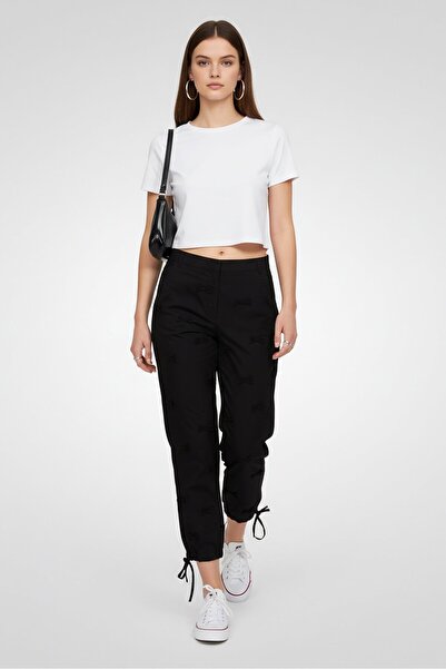 MSGM Women Regular Fit Ribbon Detail Culotte Pants, Black