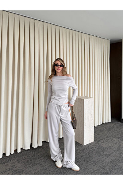 Laluvia Stone Kayık Collar Modal Double Set - 7323