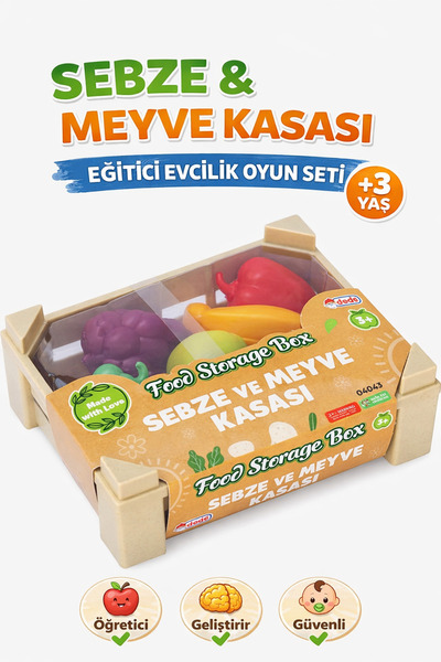 Sayıcı Kids Sebze ve Meyve Kasası | +3 Yaş Evcilik Oyuncak Seti | Çocuklar İç...